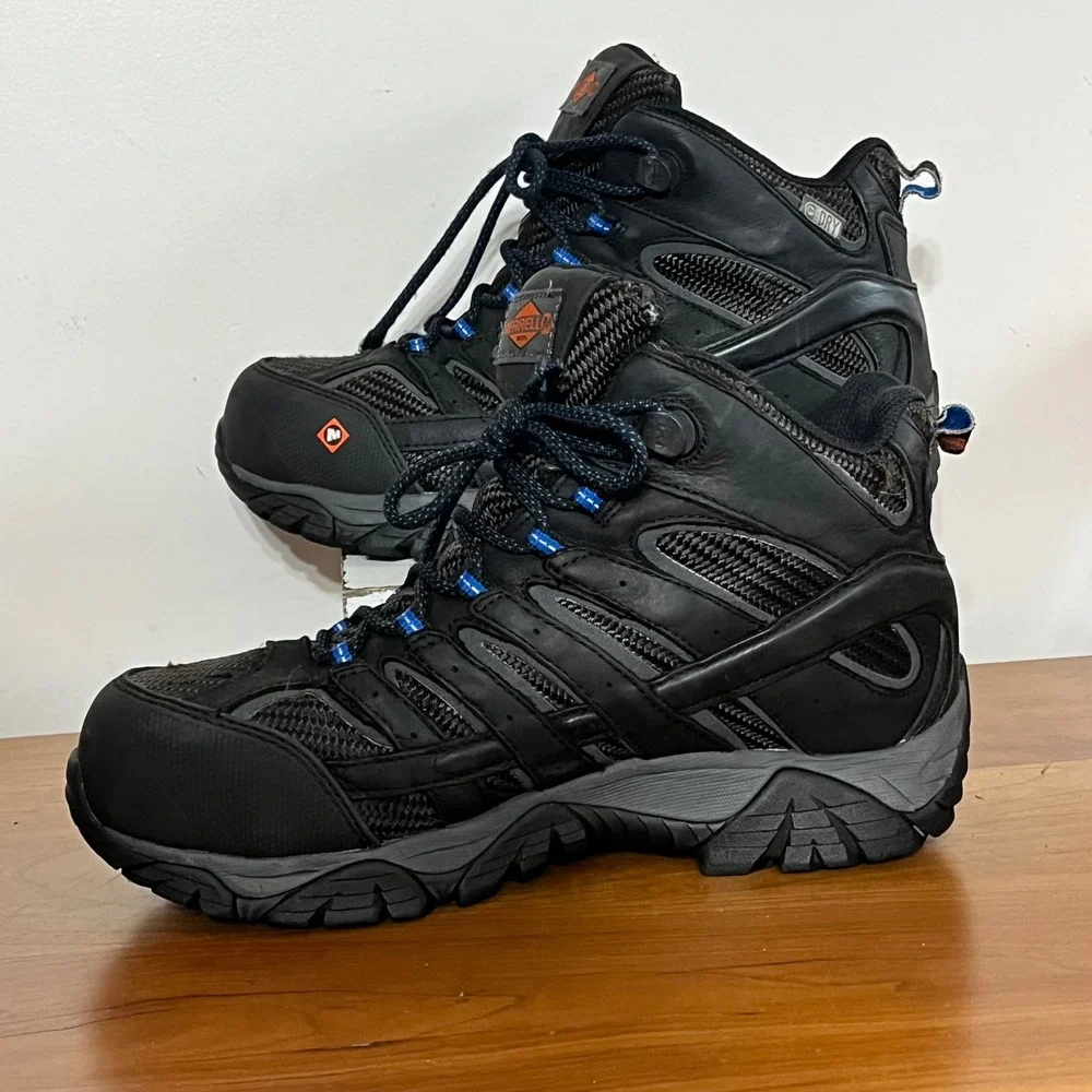 Merrell Work Moab 2 Mid Waterproof Composite Toe Black‎ Boots Mens 7 J15751